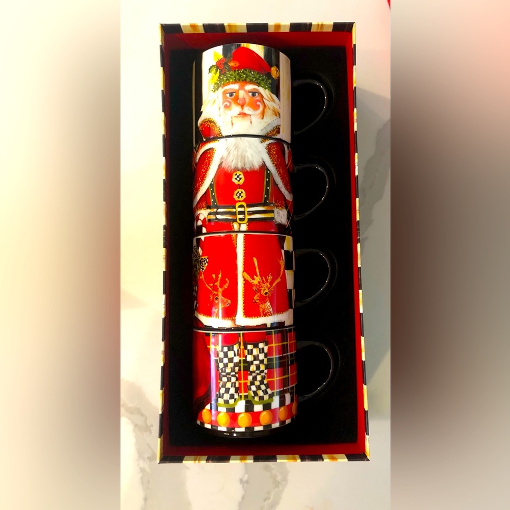 Mackenzie Childs Santa Nutcracker Tower Mugs